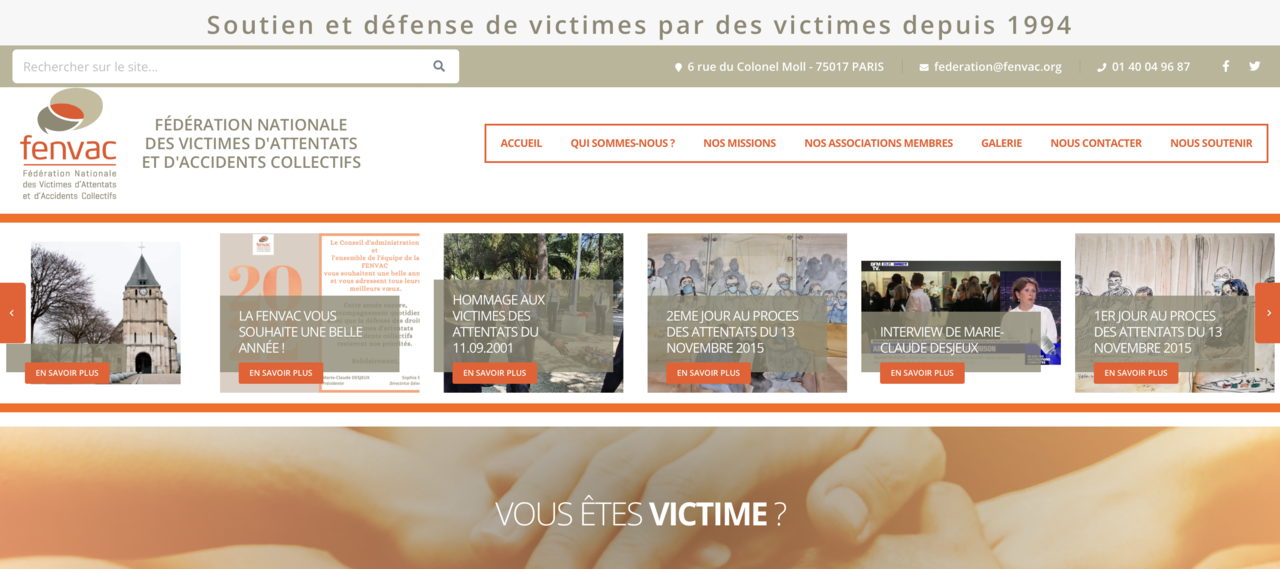 프랑스 재난피해자협회 ‘펜박’(Fenvac) 홈페이지 ⓒ 펜박 누리집 갈무리