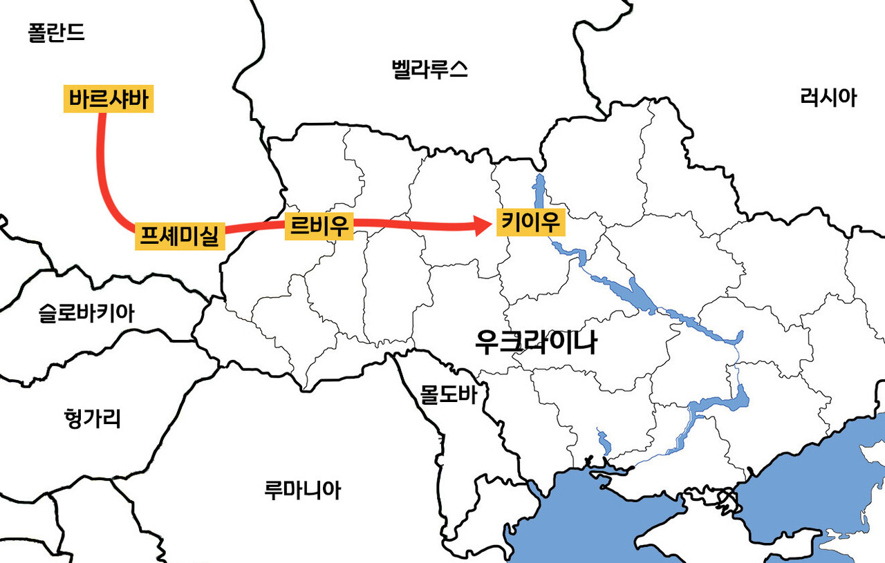 장진영 씨는 지난 3월 5일 폴란드 국경도시 프셰미실에서 우크라이나 르비우를 거쳐 키이우로 이동했다. ⓒ 김은송