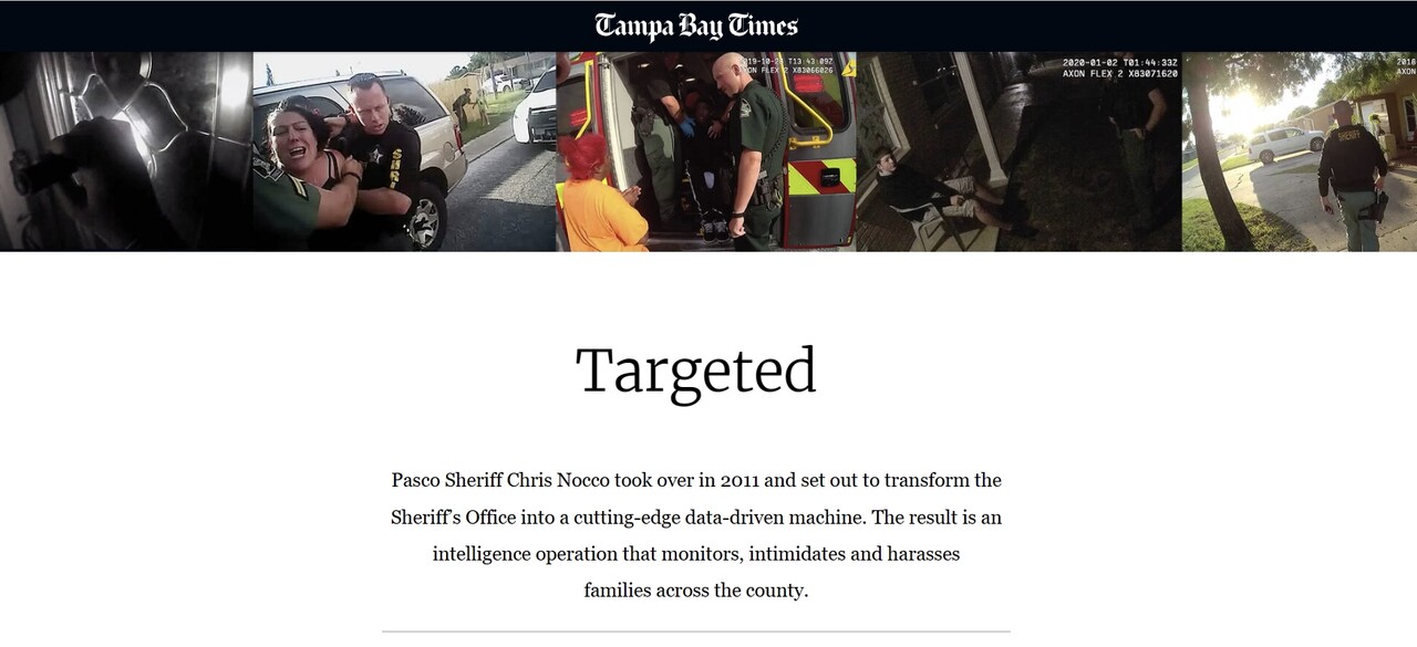 탬파베이타임스의 탐사보도 ‘타겟티드’의 메인화면. 시리즈 기사와 함께 보도가 영향을 미친 주요 변화, 후속보도 모음을 볼 수 있다.