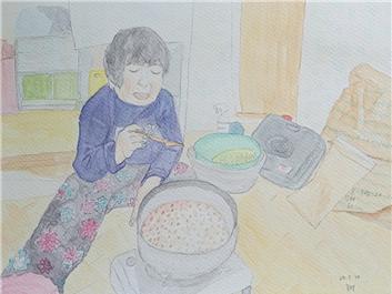 김애경 달그리안 편집장이 연재 기사 ‘우도 밥상’을 취재하면서 그린 우도 삼춘의 모습.  김애경 씨 제공