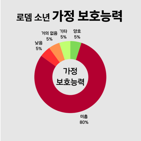 로뎀 학교에 입소한 20명 가운데 90%는 부모 등 보호자의 능력이 온전하지 않은 가정에서 성장했다. 그래픽 홍성민